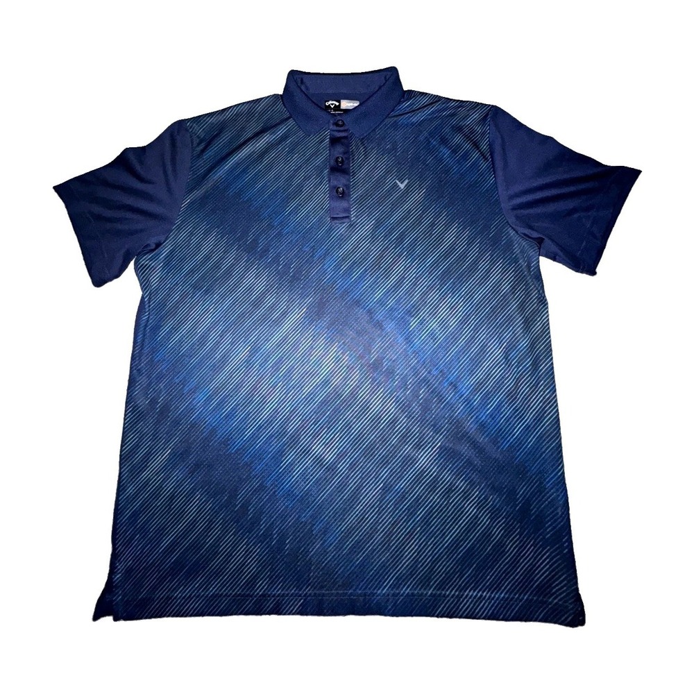Callaway Opti Dri Mens 2XL Polo Shirt Geometric All Over Print Blue Performance